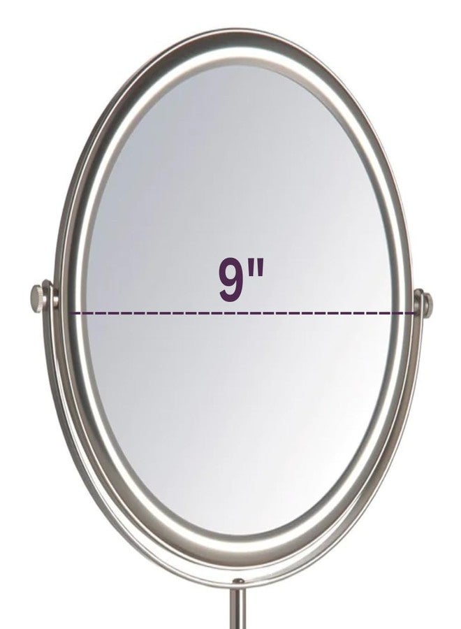 JERDON Two-Sided Tabletop Makeup Vanity Mirror - 5X-1X Magnification & Swivel Design - 9-Inch Diameter Mirror with Adjustable Height - Nickel Finish - Model JP4045N - Image 4